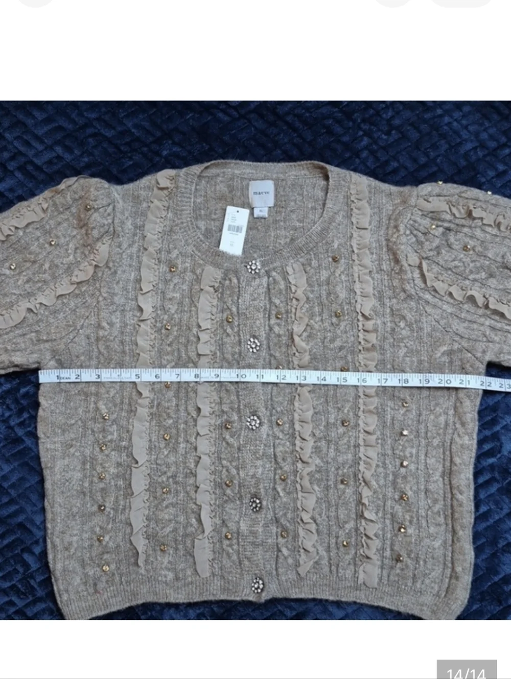 Anthropologie Maeve Short Sleeve Embellished Ruffle Cardigan SZ XL, New W Tags - Picture 13 of 13